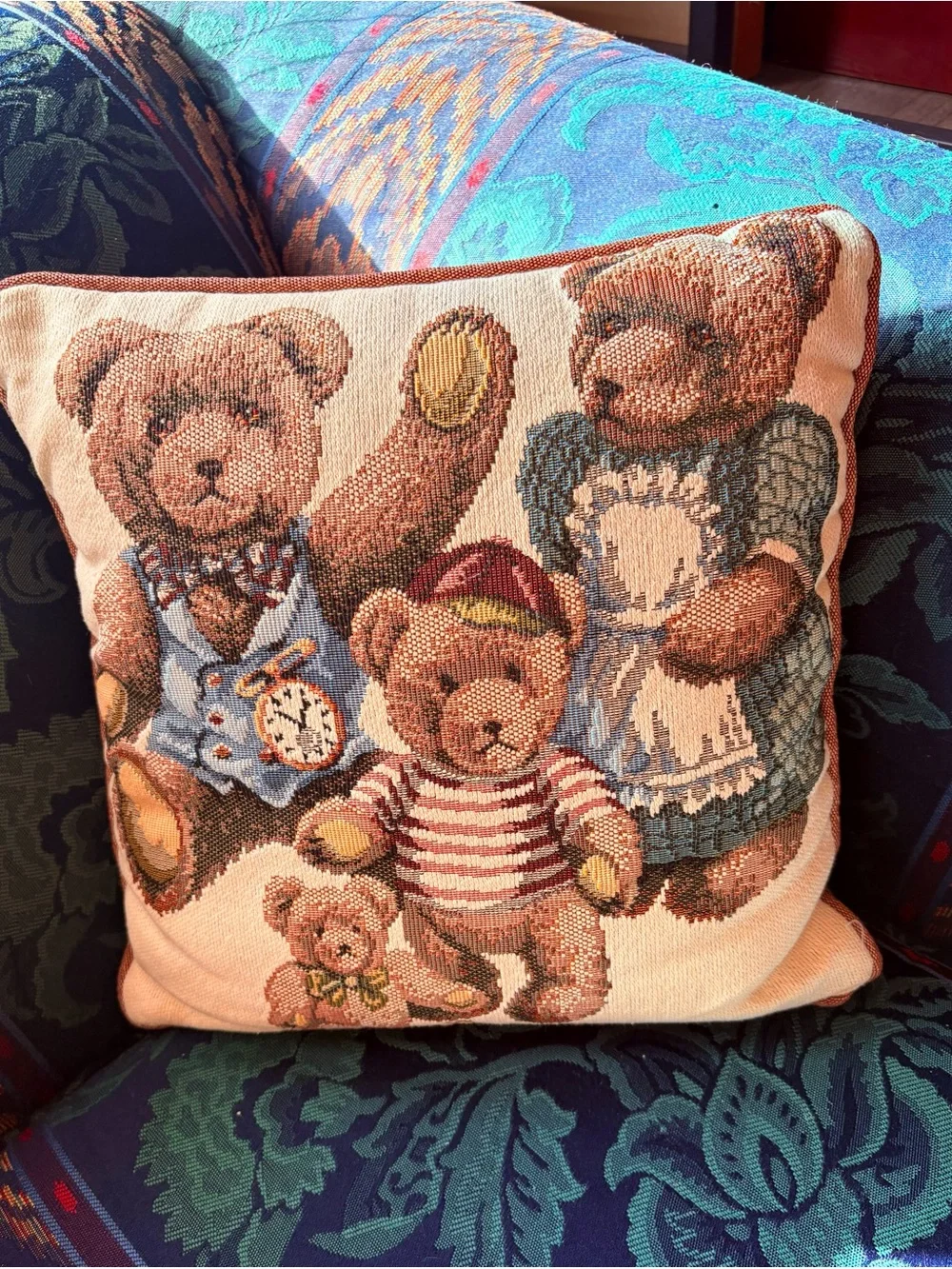 Vintage Dakotah Teddy Bear Needlepoint Accent Pillow